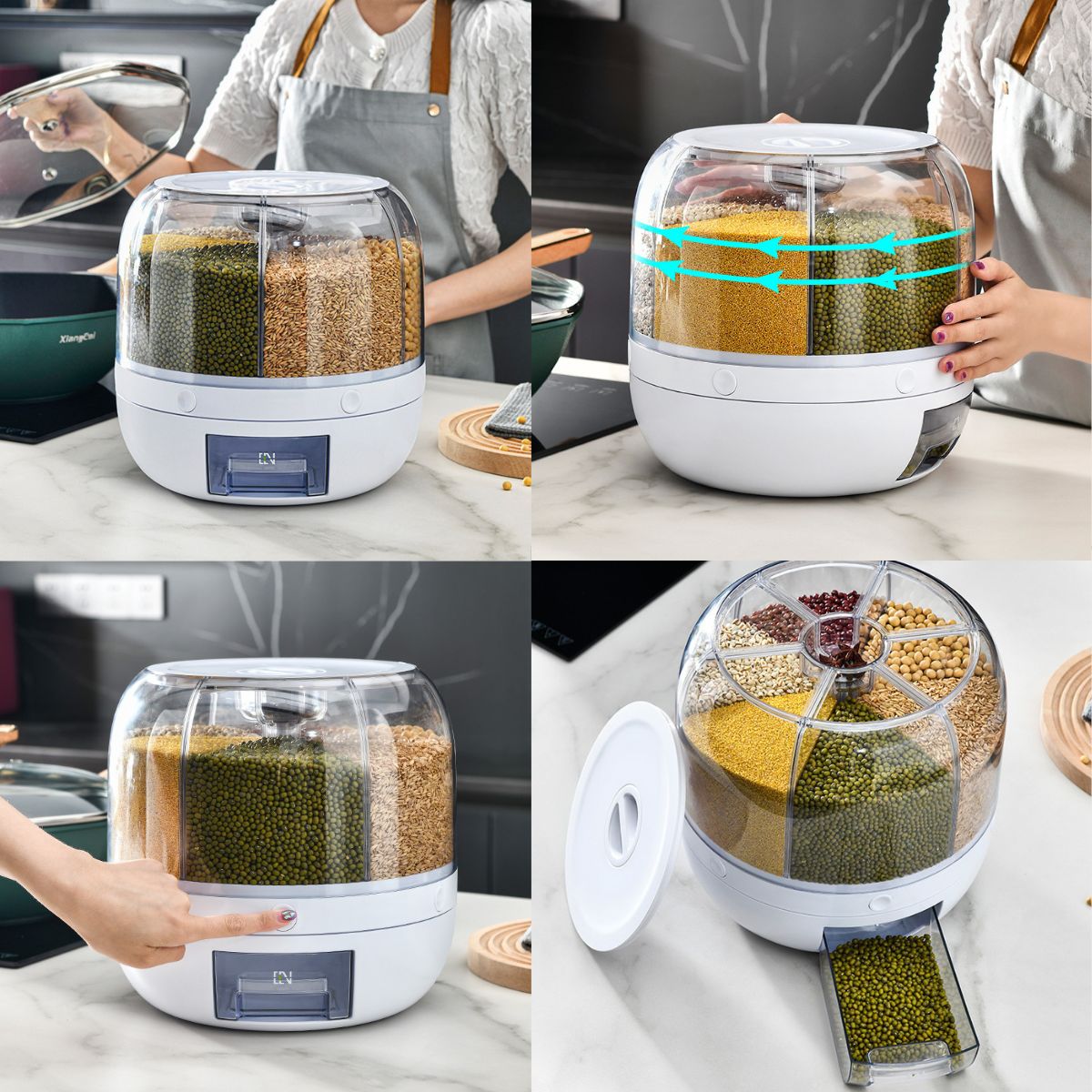Dispenser de Grãos e Cereais Giratório 6 em 1 com 15%PrimeiraCompra+Frete Grátis