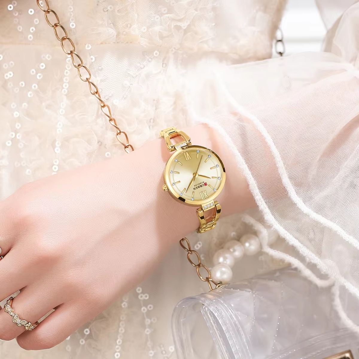Relógio Feminino de Aço Dourado - Curren 9092 Elegance