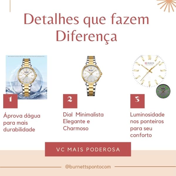 Relógio Feminino de Aço Dourado e Prata - Curren 9090