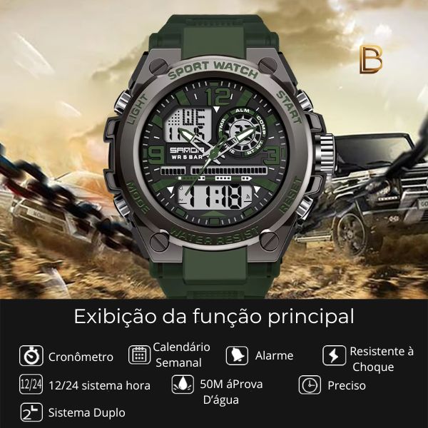 Relógio Militar de Quartzo com Display Duplo, Relógio SportMax 5ATM