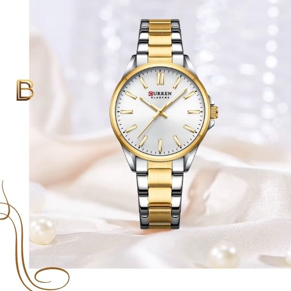 Relógio Feminino de Aço Dourado e Prata - Curren 9090