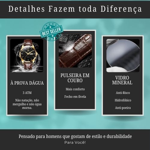 Relógio Casual Masculino OLEVS - Couro