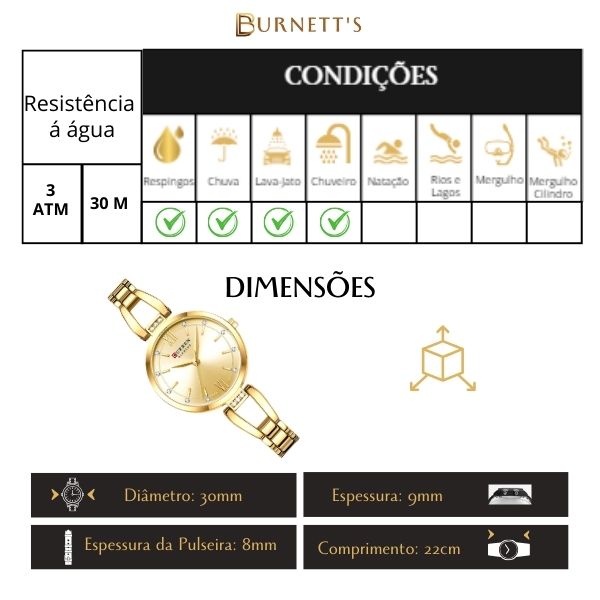 Relógio Feminino de Aço Dourado - Curren 9092 Elegance