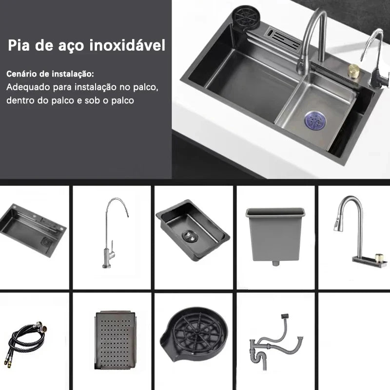Cuba Aço Inox Escovado - Pia Gourmet Completo