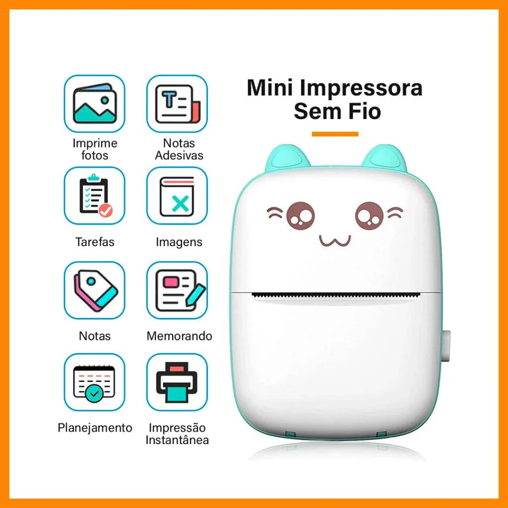 Mini Impressora Térmica Portátil com Formato de Gato