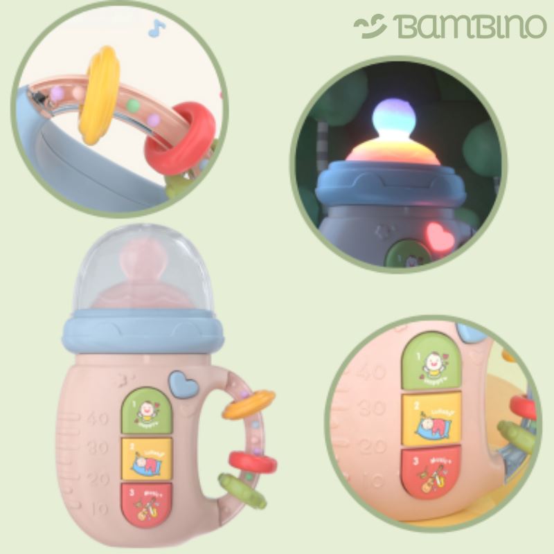 Brinquedo Mamadeira Musical para Bebês - Mordedor e Chocalho