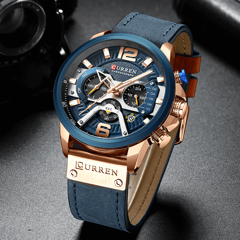 Relógio Masculino Curren Casual - Cronógrafo, Calendário Completo, Couro