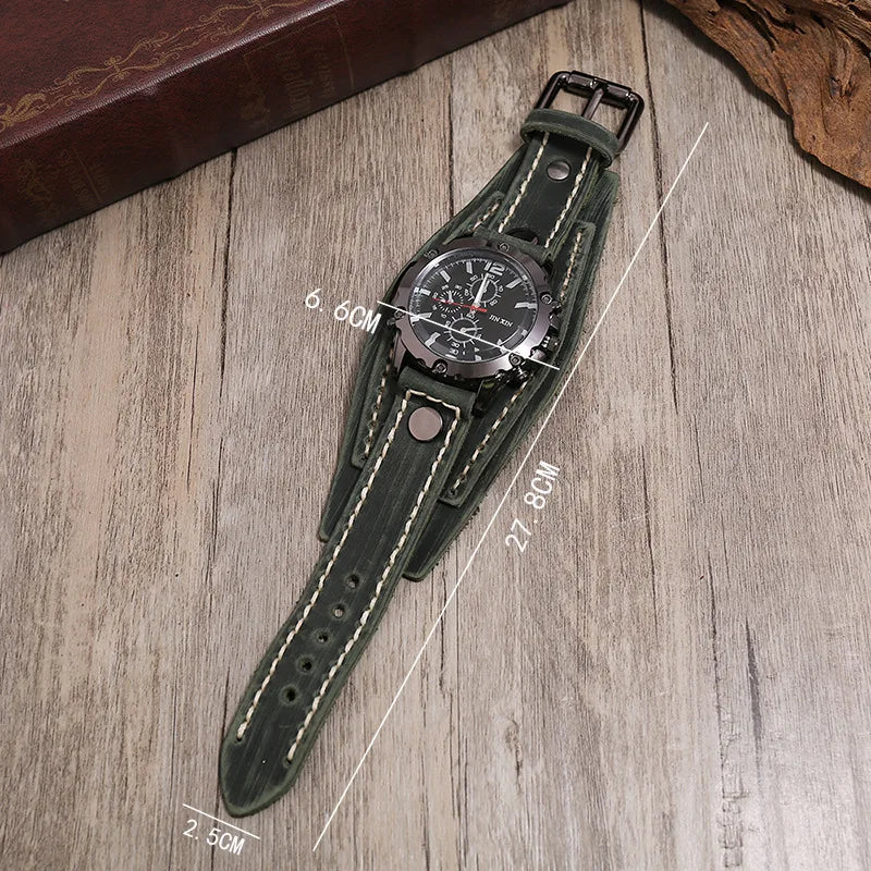 Relógio Masculino com Pulseira Larga de Couro - Estilo PUNK