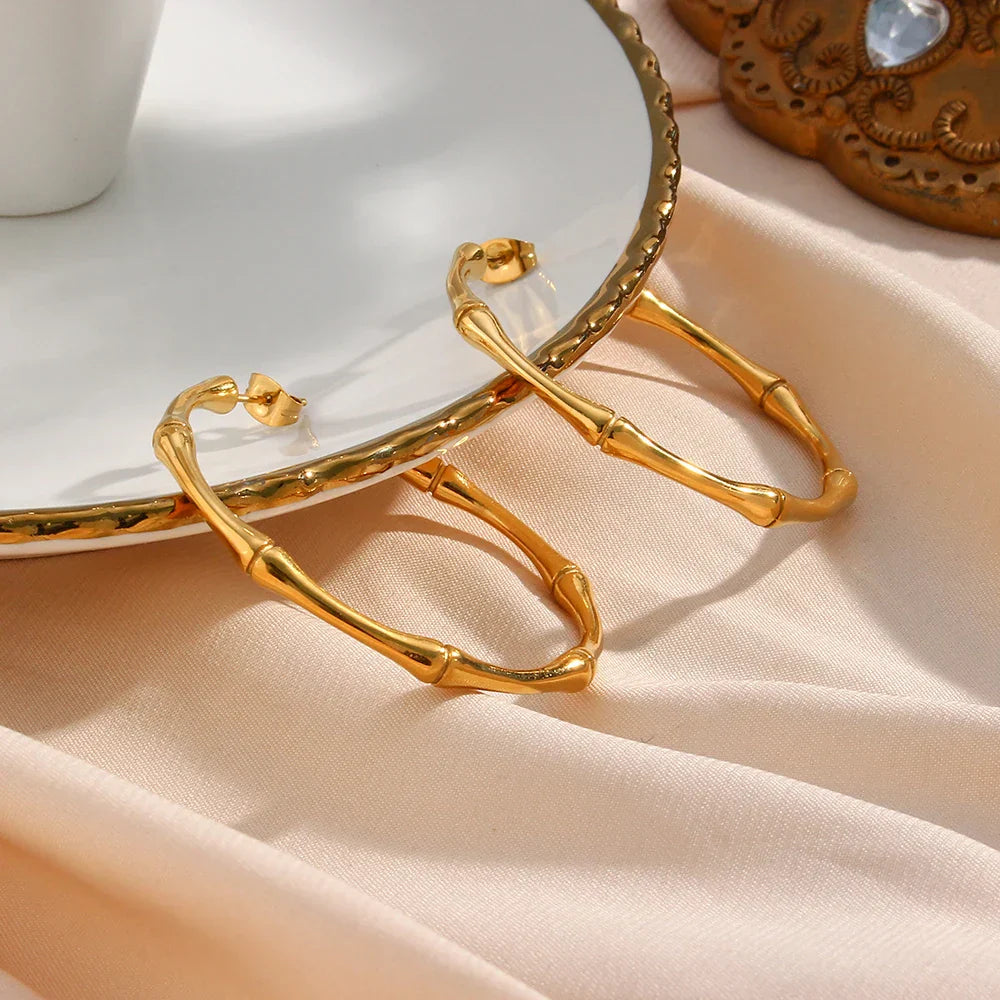 Brincos de Argola Bambu Dourado Minimalista