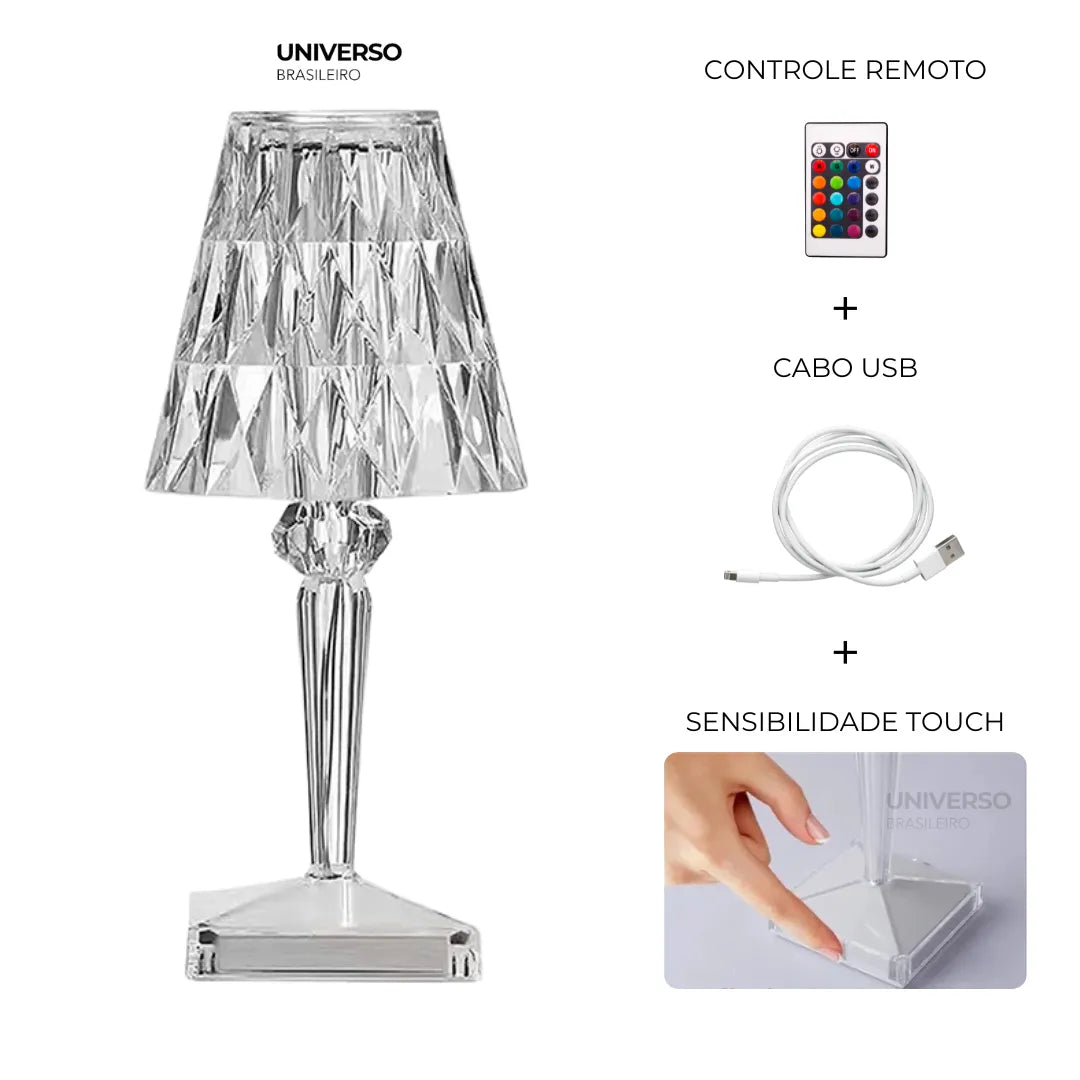 Luminária de Mesa LED Diamante 3 em 1 Sem Fio - Minz