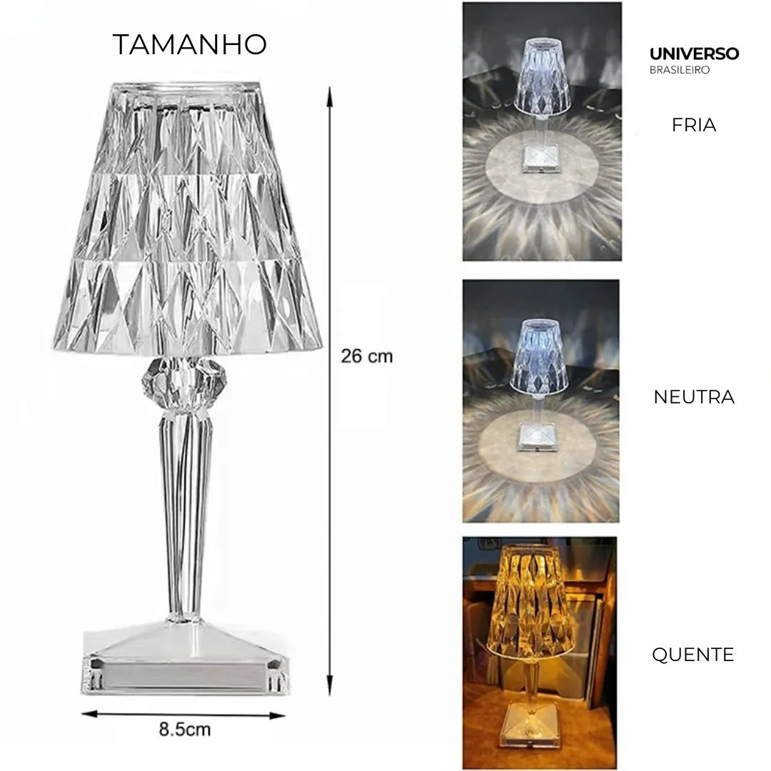 Luminária de Mesa LED Diamante 3 em 1 Sem Fio - Minz
