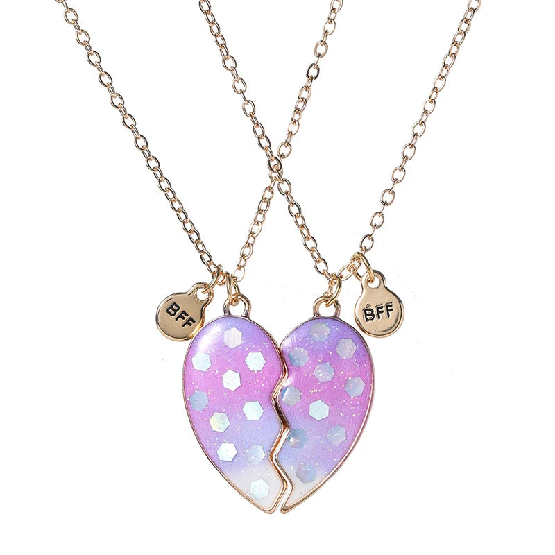 Summer Style 2pcs/set Heart Unicorn Cat Animal Pendant BFF Necklace for 2 Best Friends Girls Friendship Gifts