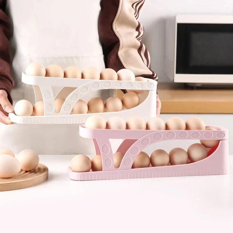 Rolagem automática ovo rack titular caixa de armazenamento cesta recipiente organizador rolldown geladeira dispensador ovo para cozinha