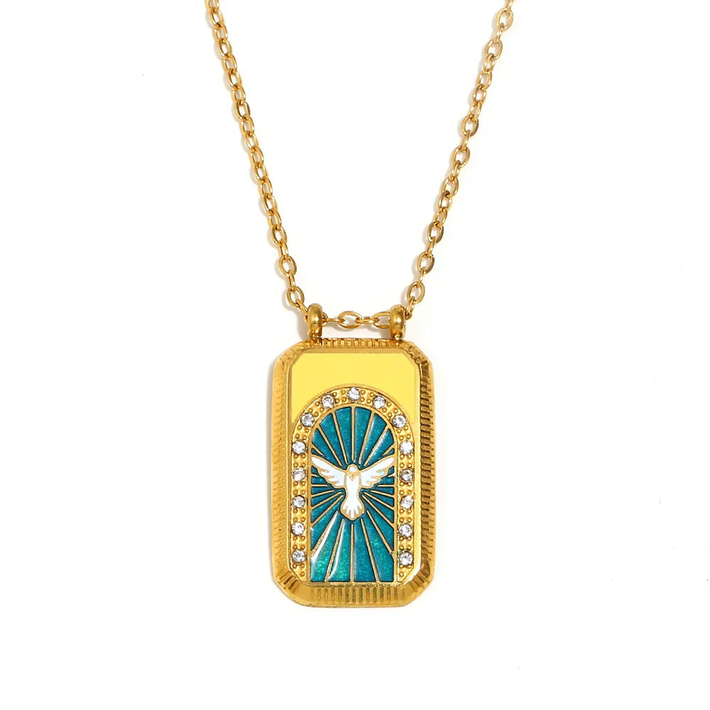 Colar Pingente Tarot Retangular em Aço Inoxidável 18K