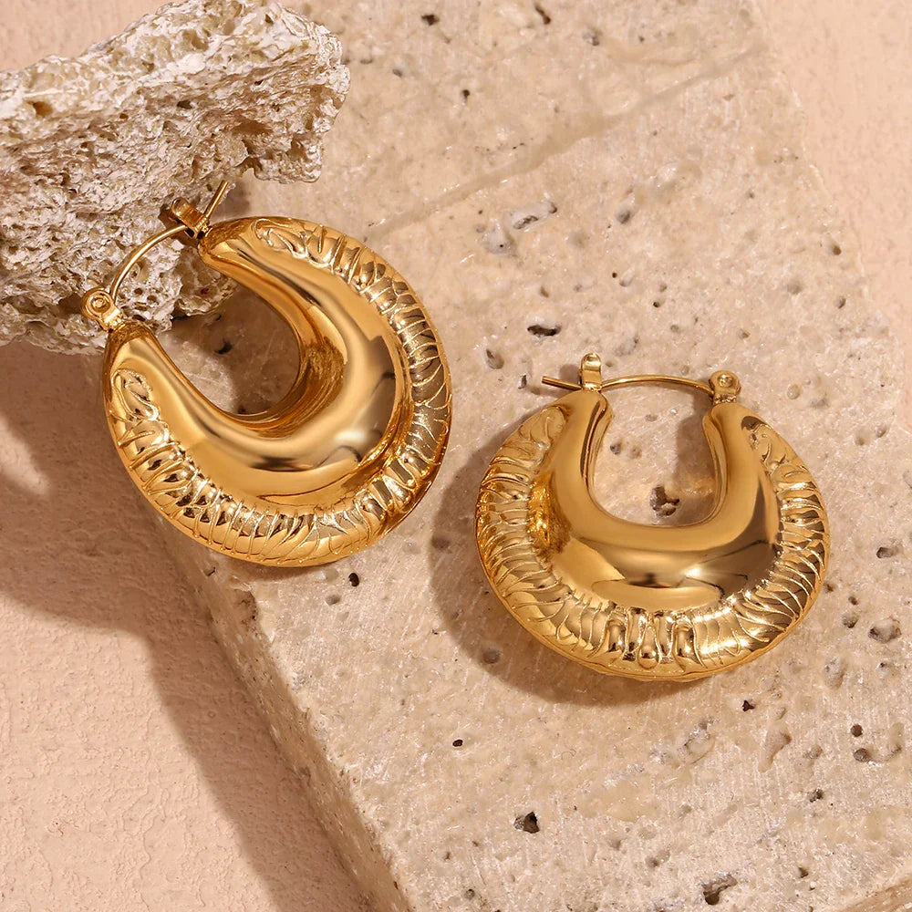 Brincos de Argola em Aço Inoxidável com Design Irregular