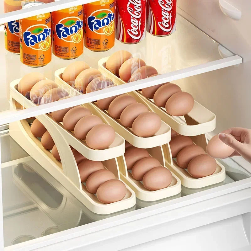 Rolagem automática ovo rack titular caixa de armazenamento cesta recipiente organizador rolldown geladeira dispensador ovo para cozinha