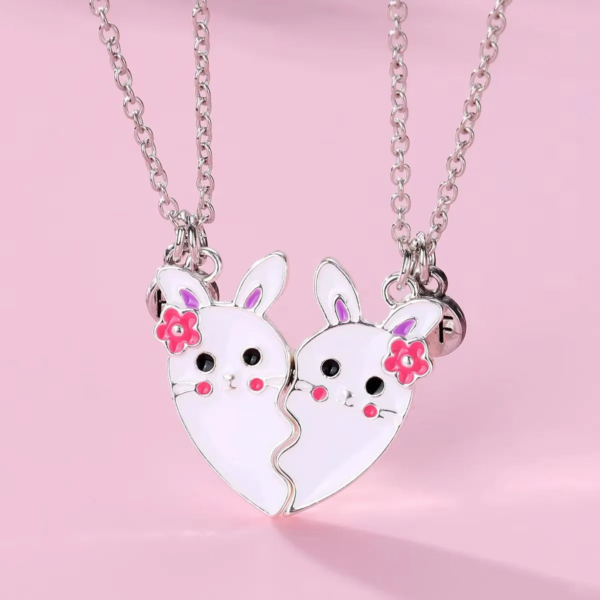 Cute Animal Magnet Necklaces for Women Girls Kawaii Best Friends Cat Rabbit Animal Pendant Chain BFF Friendship Jewelry Gifts