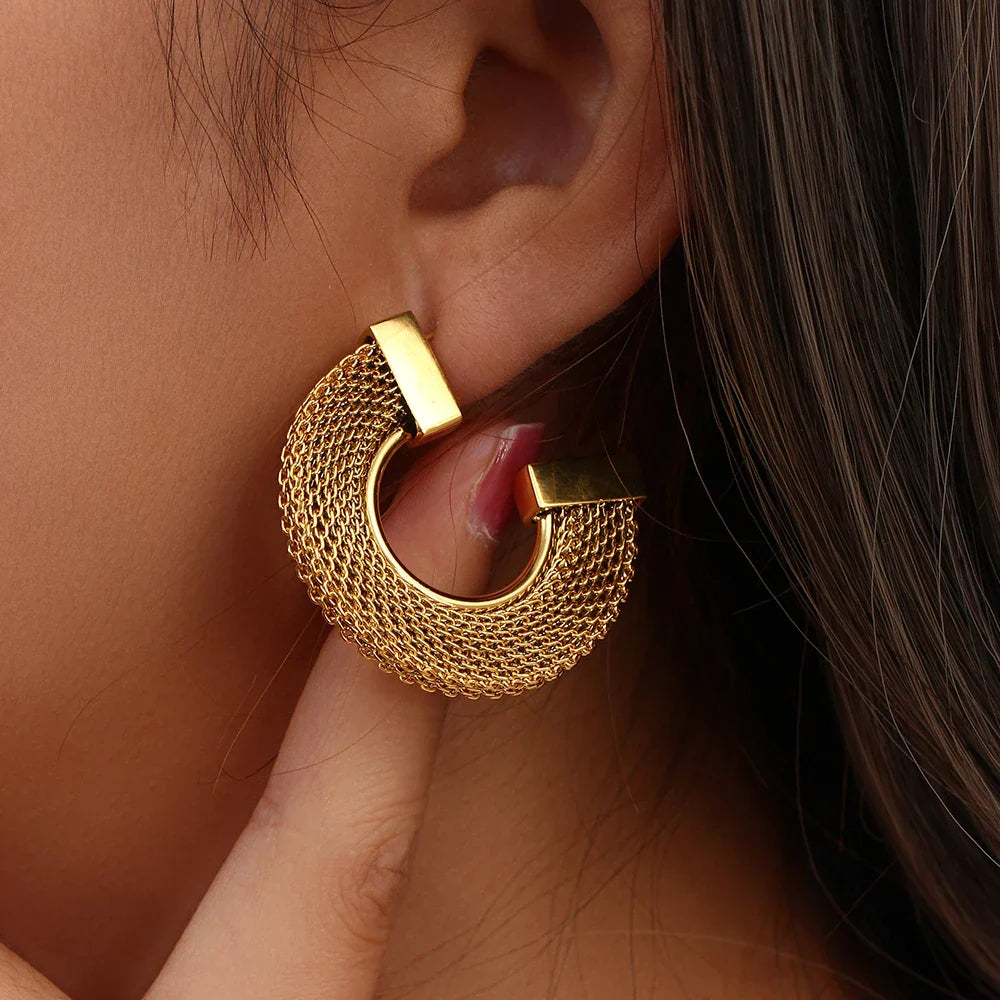 Brincos de Argola Trançados Banhados a Ouro 18K - Burnett's