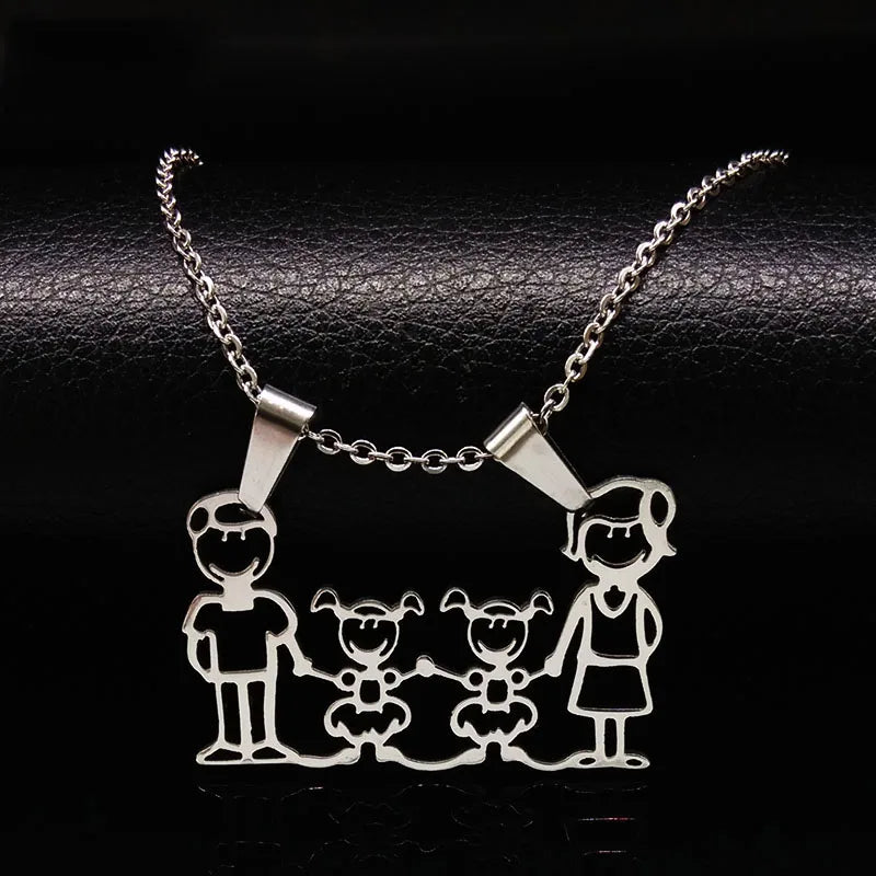 Stainless Steel Necklace Mama Family Necklaces Silver Color Love Boy Girl Pendant Jewelry Women Christmas Gift 355