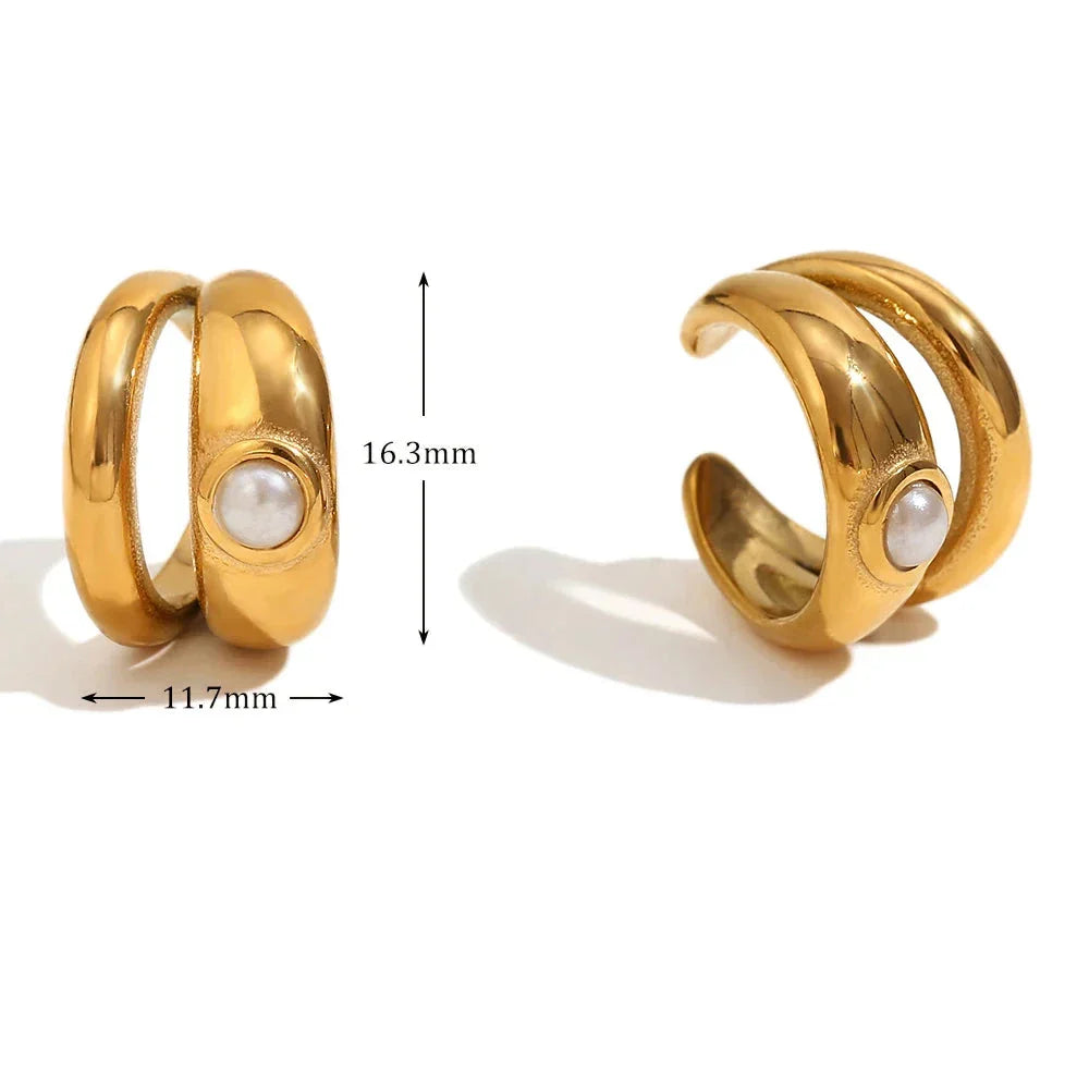Brinco Clip Duplo Pérola Banhado a Ouro 18K