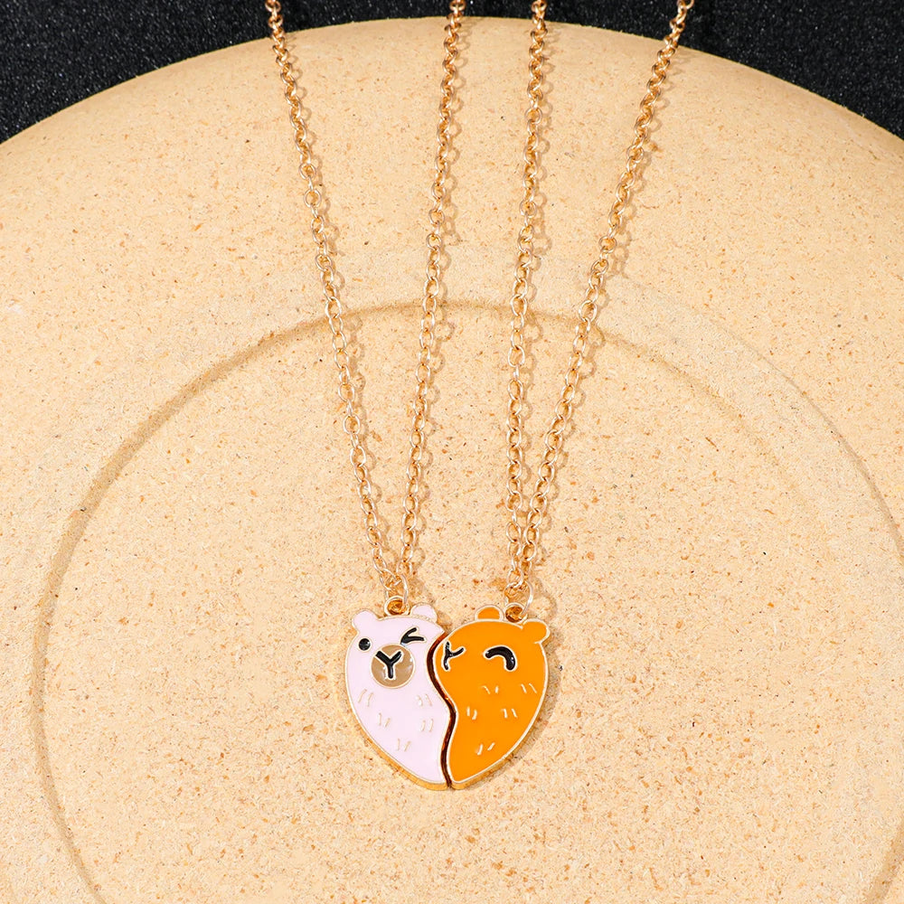 Cute Animal Heart Pendant Necklace Patchwork Metal Charm Jewelry for Men & Women Best Friend Gift