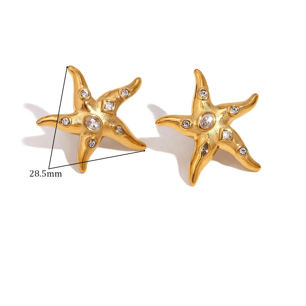 Brincos Estrela do Mar em Aço Inoxidável com Zircônias