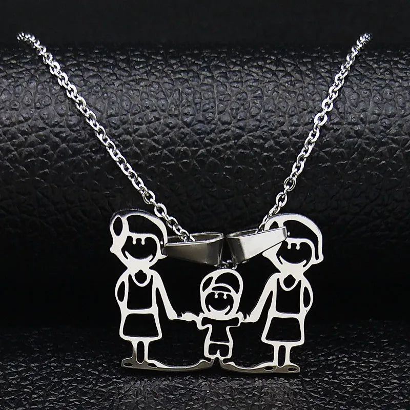 Stainless Steel Necklace Mama Family Necklaces Silver Color Love Boy Girl Pendant Jewelry Women Christmas Gift 355