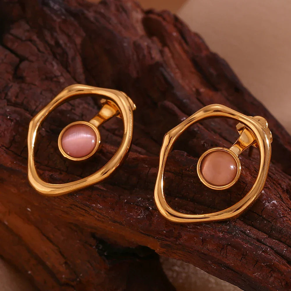 Brincos Elegantes de Zircônia em Aço Inoxidável TT