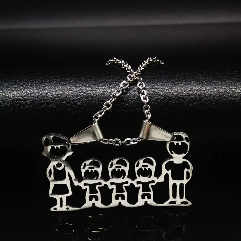 Stainless Steel Necklace Mama Family Necklaces Silver Color Love Boy Girl Pendant Jewelry Women Christmas Gift 355