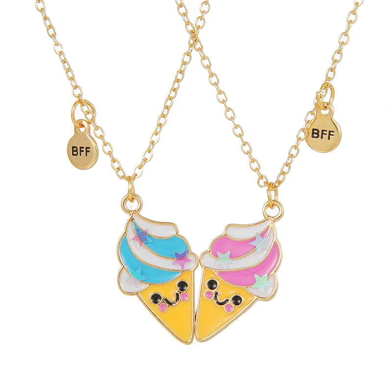 Summer Style 2pcs/set Heart Unicorn Cat Animal Pendant BFF Necklace for 2 Best Friends Girls Friendship Gifts