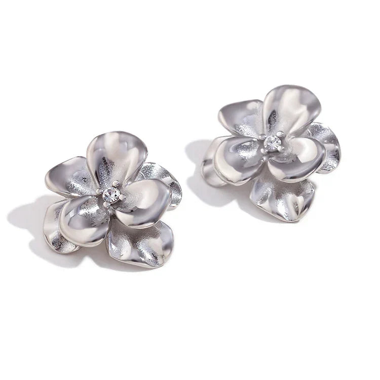 Brincos Florais Dupla Camada em Ouro 18K