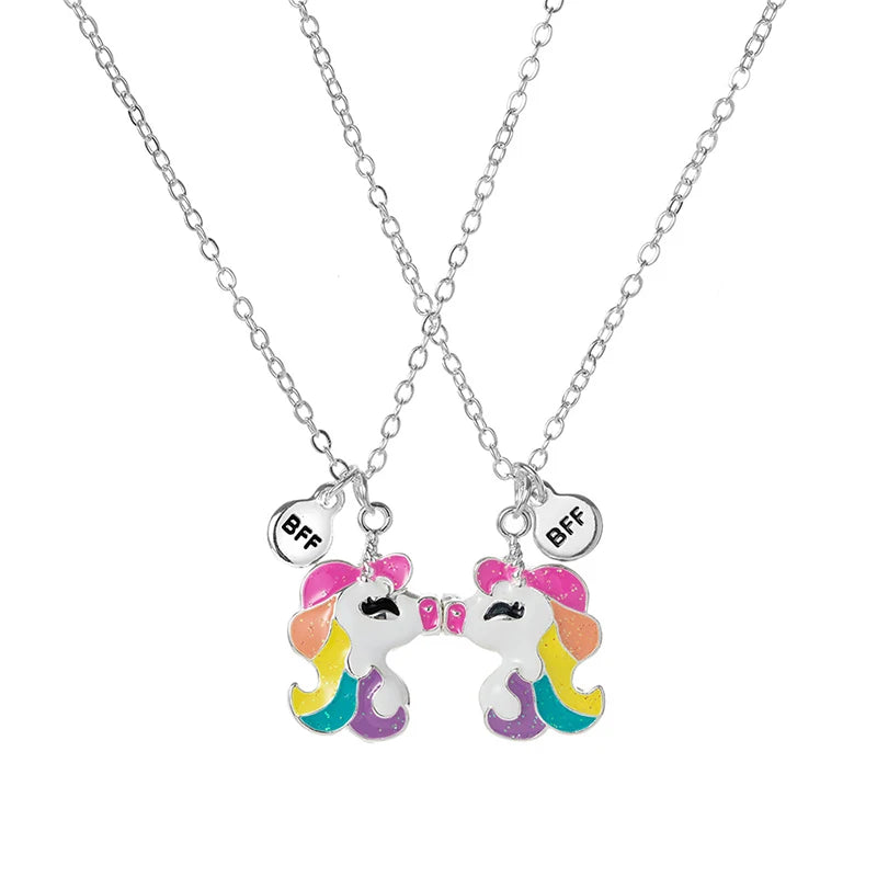 Summer Style 2pcs/set Heart Unicorn Cat Animal Pendant BFF Necklace for 2 Best Friends Girls Friendship Gifts