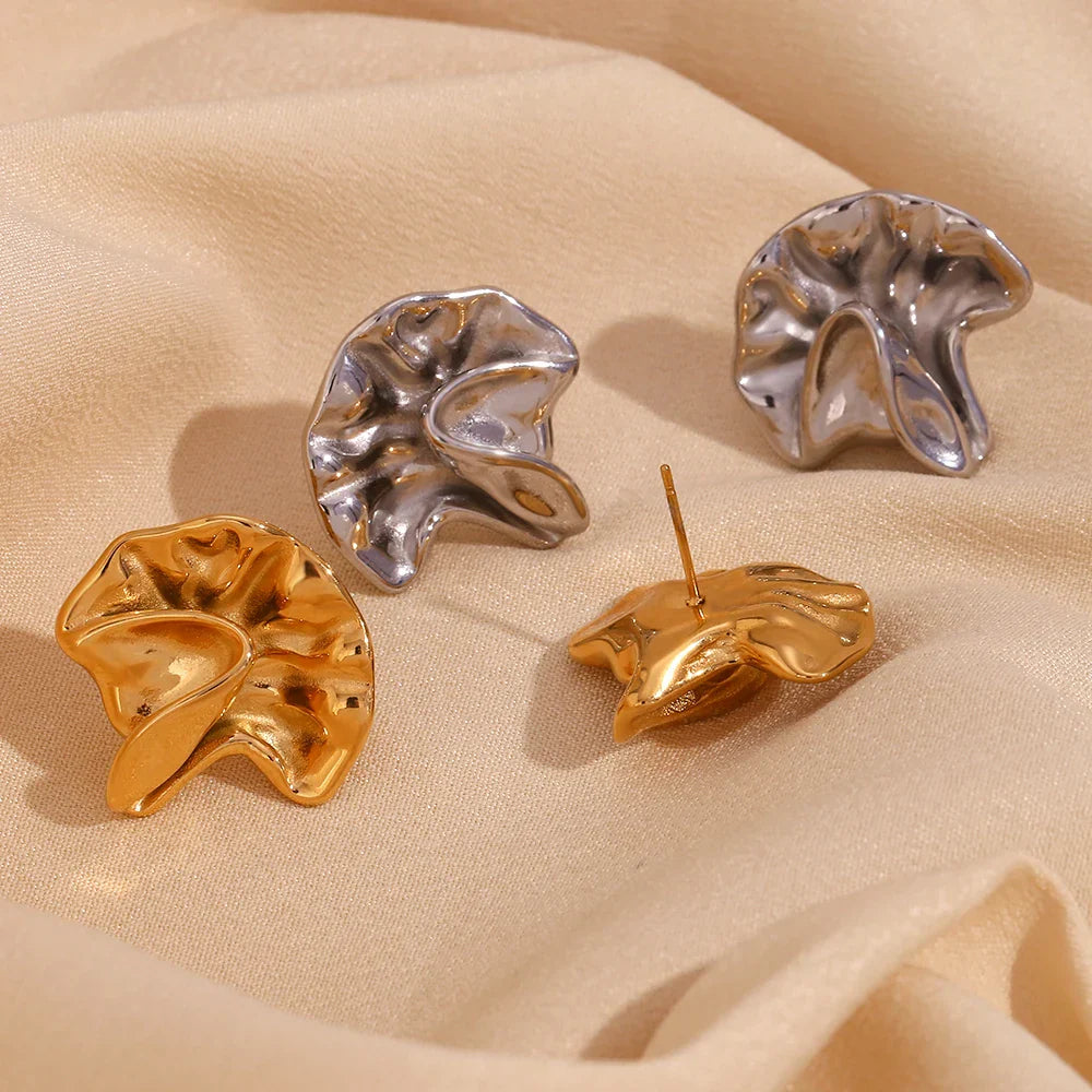 Brincos Plissados Elegantes Banhados a Ouro 18k