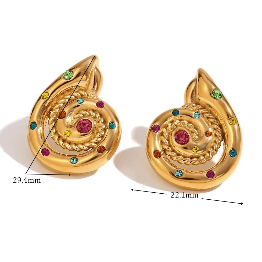 Brincos Caracol de Aço Inoxidável com Zircônias