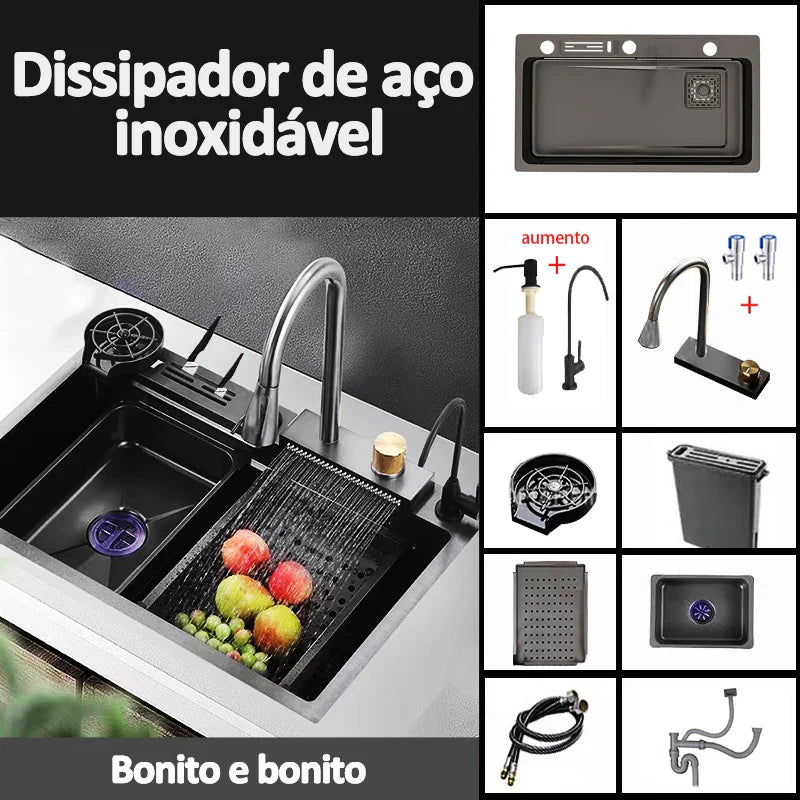 Cuba Aço Inox Escovado - Pia Gourmet Completo