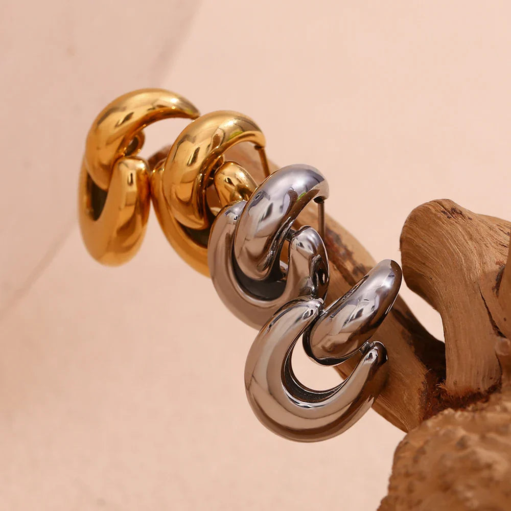 Brincos Elegantes de Aço Inox com Design Curvo
