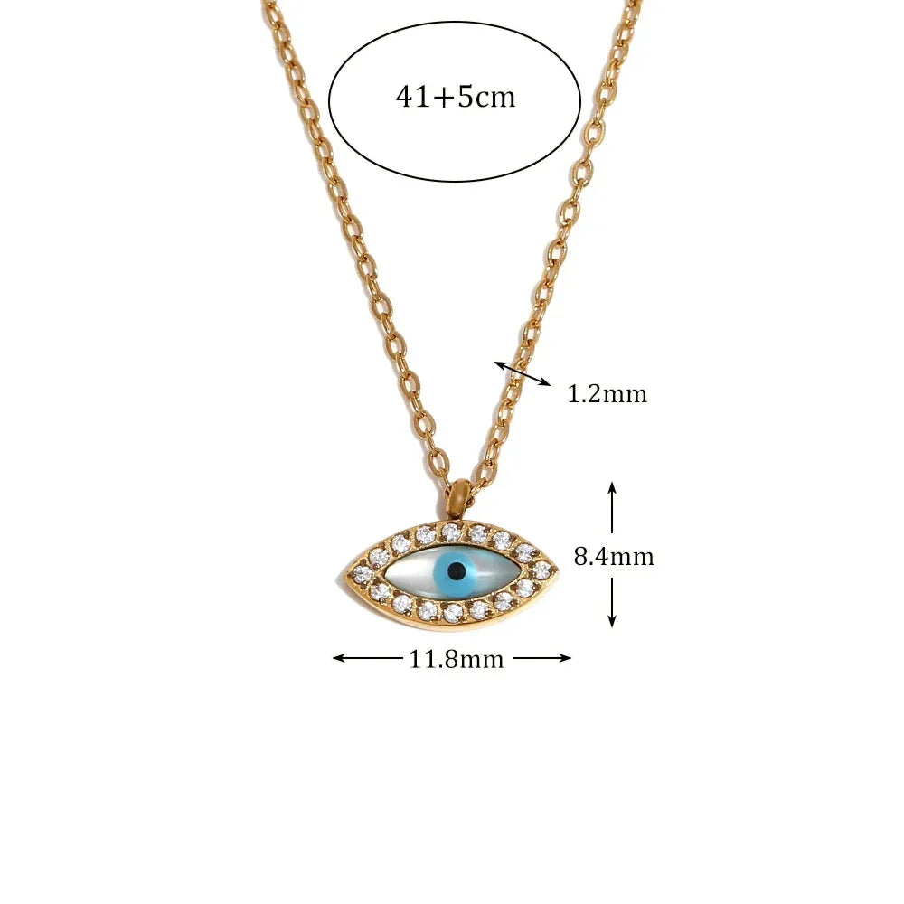 Colar Pingente Olho Grego Zircônia Aço Inoxidável 18K