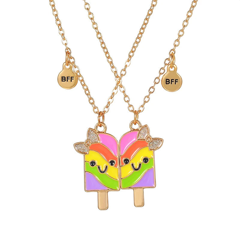 Summer Style 2pcs/set Heart Unicorn Cat Animal Pendant BFF Necklace for 2 Best Friends Girls Friendship Gifts