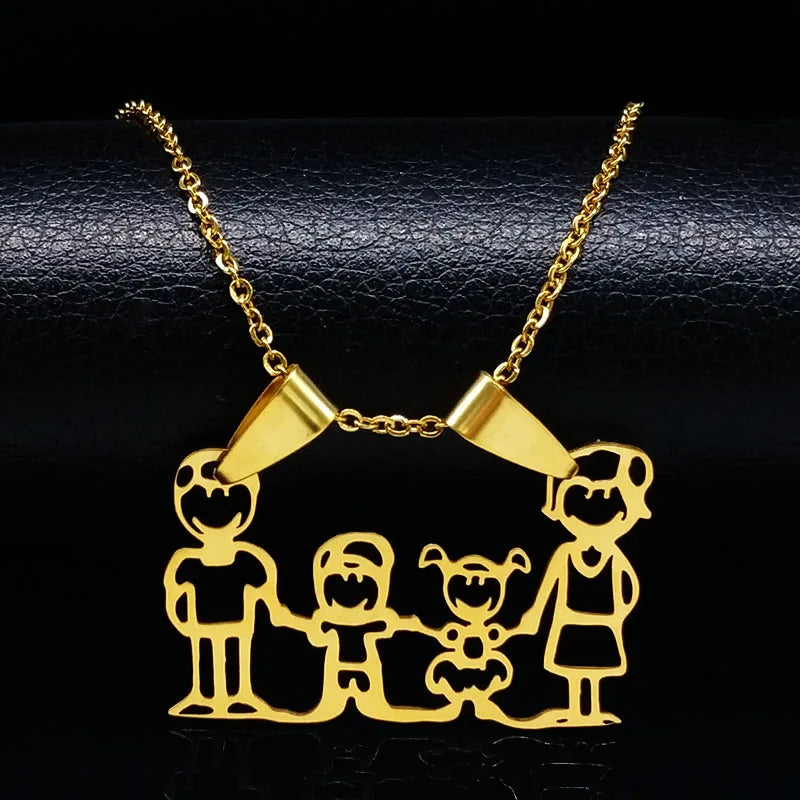 Stainless Steel Necklace Mama Family Necklaces Silver Color Love Boy Girl Pendant Jewelry Women Christmas Gift 355