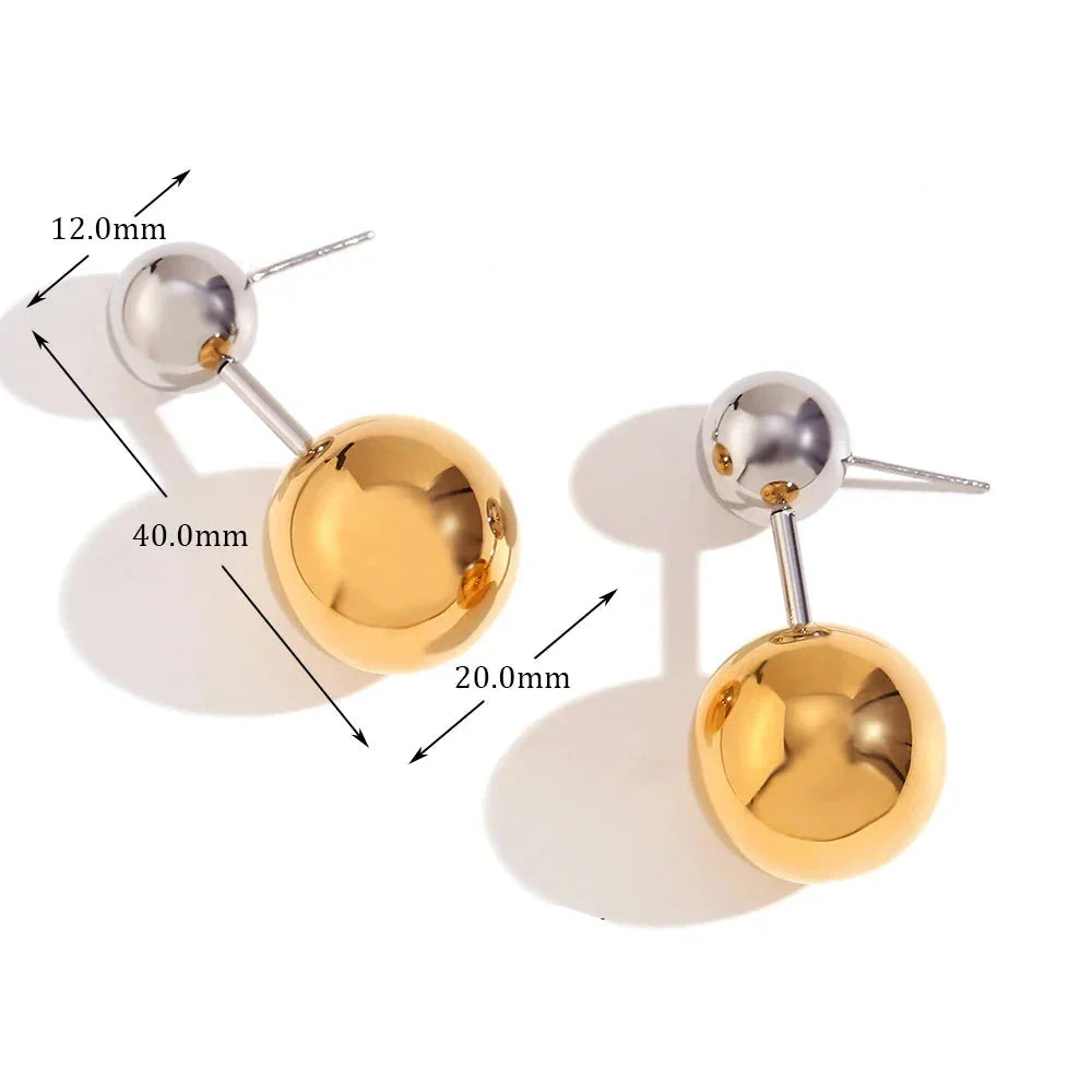 Brincos de Esfera Dupla Banhados a Ouro 18K