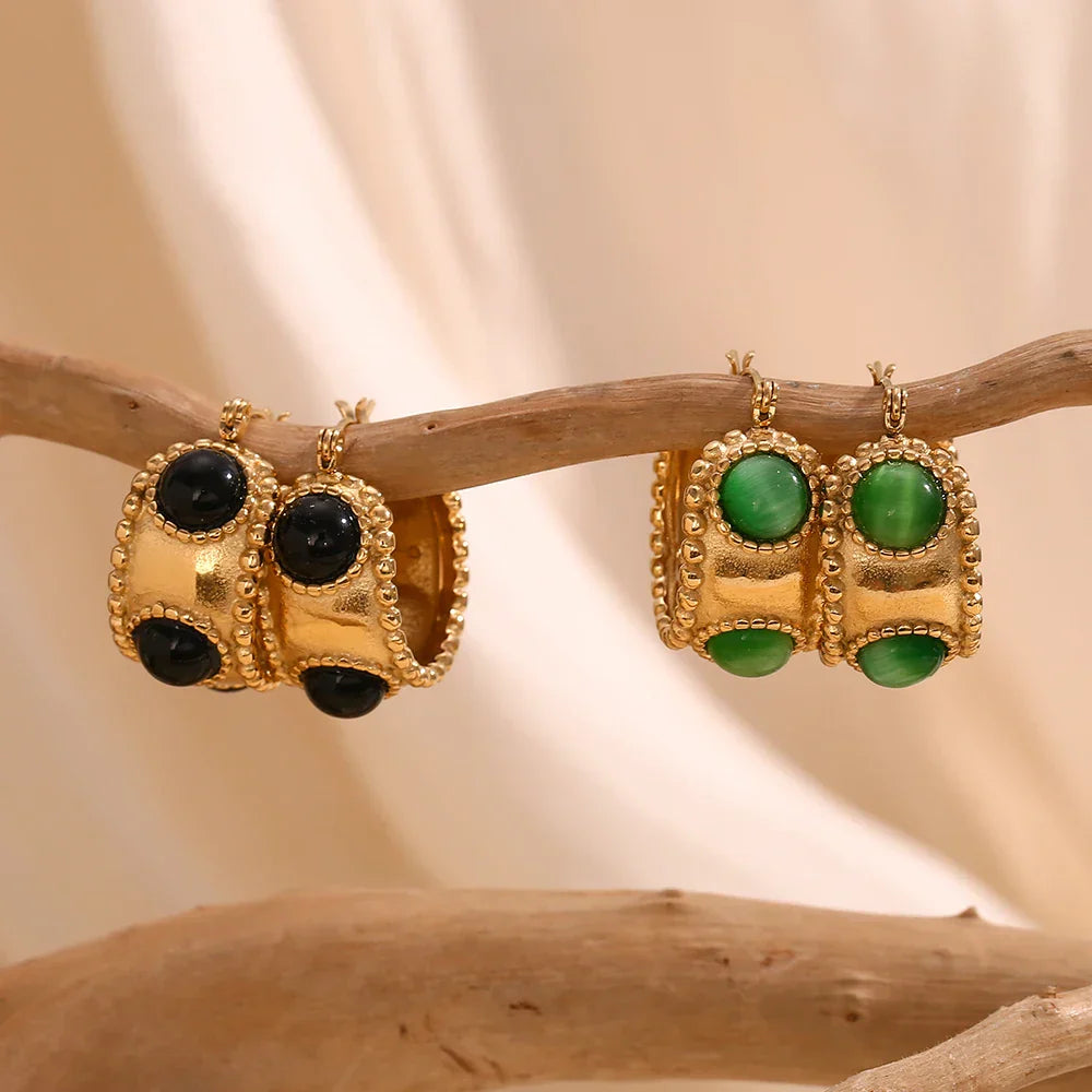 Brincos de Argola Dourados com Ágata Natural