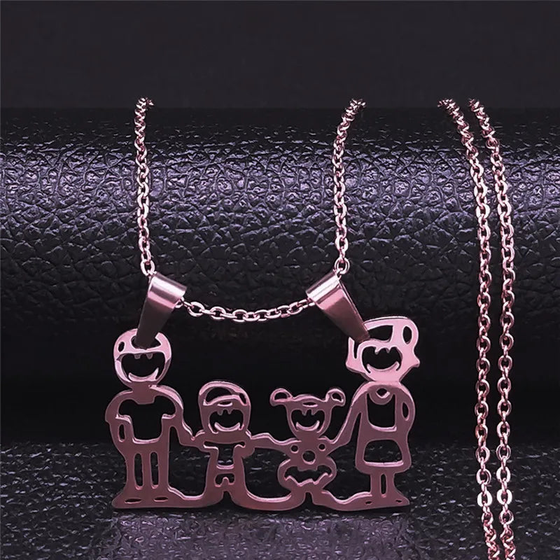 Stainless Steel Necklace Mama Family Necklaces Silver Color Love Boy Girl Pendant Jewelry Women Christmas Gift 355