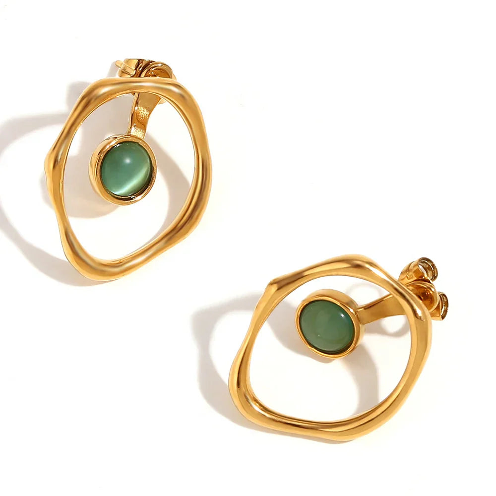 Brincos Elegantes de Zircônia em Aço Inoxidável TT