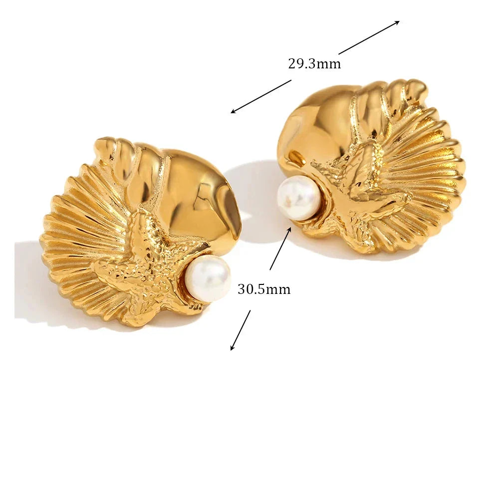 Brincos Concha com Pérola e Zircônia
