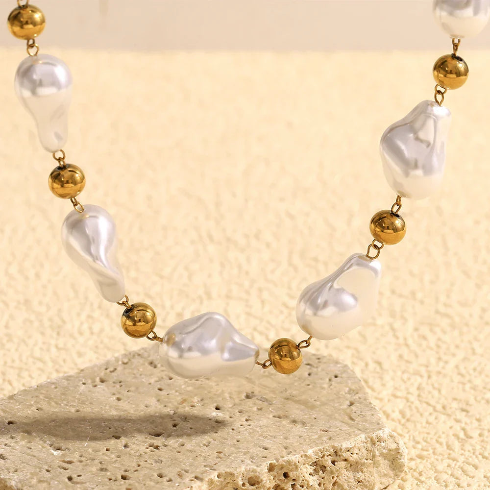 Colar de Pérolas Barroco Luxo em Aço Inoxidável 18K