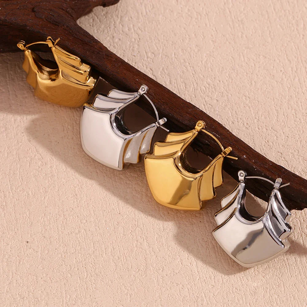 Brincos Elegantes em Camadas de Aço Inoxidável