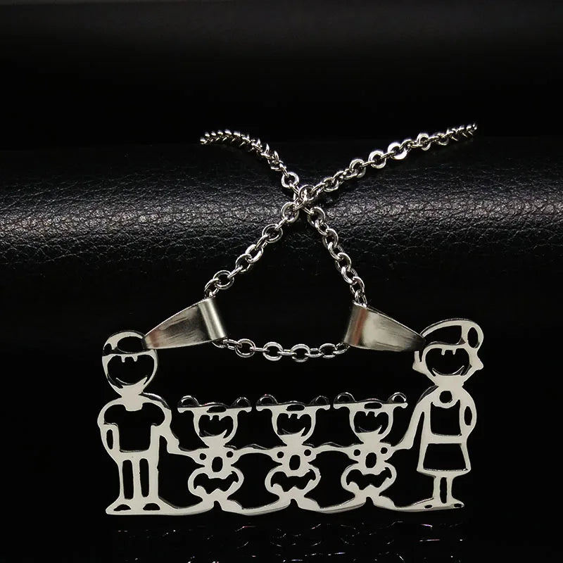 Stainless Steel Necklace Mama Family Necklaces Silver Color Love Boy Girl Pendant Jewelry Women Christmas Gift 355