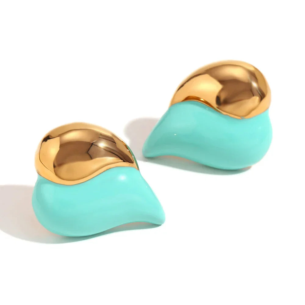 Brincos Coração Esmaltado Folheados a Ouro