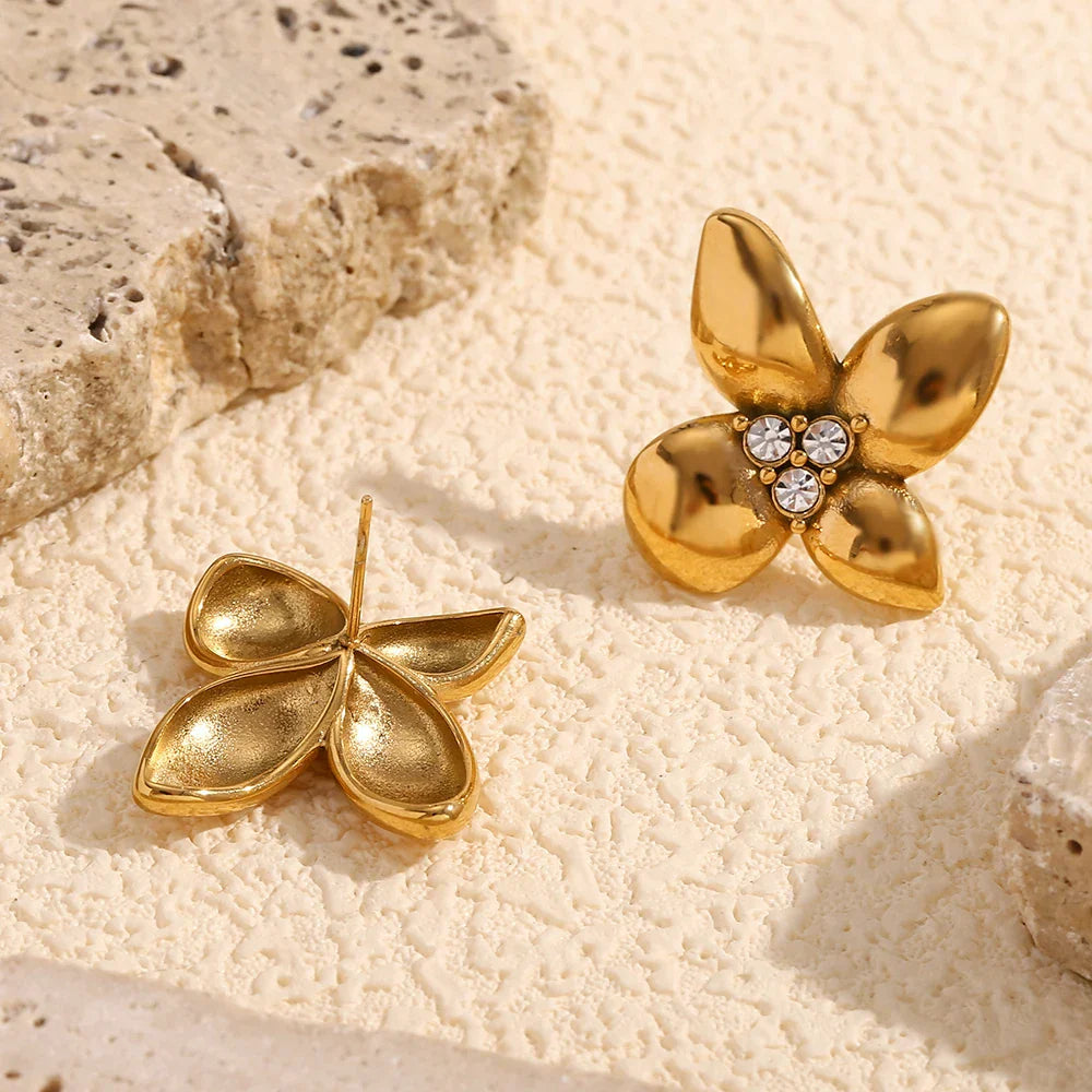 Brincos Florais de Zircônia Banhados a Ouro