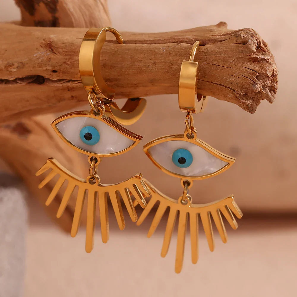 Brincos Olho Dourado com Cílios em Zircônia